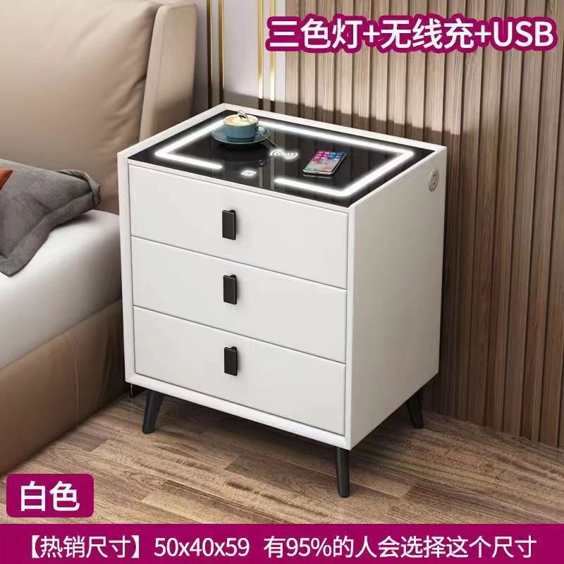 Mesa de cabecera inteligente de madera sólida de tres tiros gabinete multifuncional para dormitorios domésticos muebles modernos y simples armario de cabecera