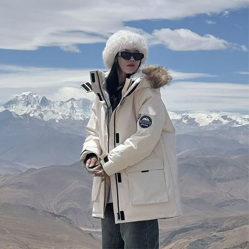 Workwear Parka Women 2025 New Winter Thickened Large Fur Collar Couple Cotton Coat Warm Cold-Resistant Cotton Jacket Trendy