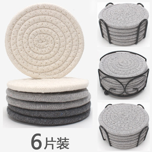 Guanfeng Amazon New Heat Insulation Mat Home Tea Cup Mat Bowl Mat 11CM6 Piece Set Cotton Rope Woven Coaster