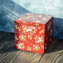 新款漆盒中号日式烫金逼真樱花寿司盒便当盒三层年饭盒点心盒礼盒