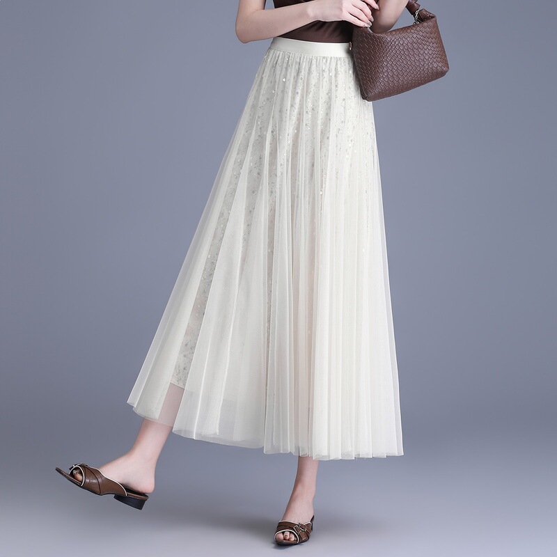 Authentic Brand Mesh Skirt for Women, Spring/Summer 2026 New Style, Sequined Starry Sky Tulle Skirt, Pleated Long Skirt Authentic Brand Mesh Skirt for Women, Spring/Summer 2026 New Style, Sequined Starry Sky Tulle Skirt, Pleated Long Skirt