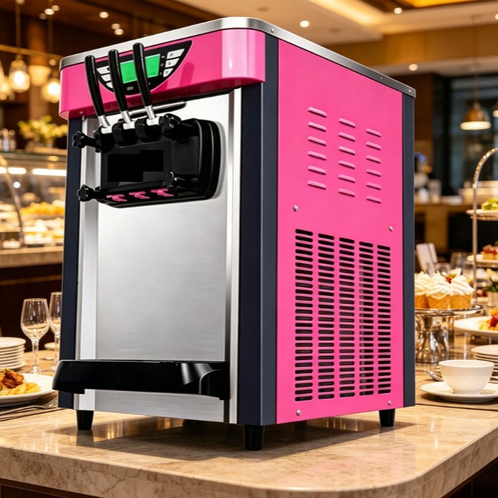Pink Internet-Famous Commercial Ice Cream Machine, Desktop Three-Head Fully Automatic Soft Ice Cream Cone Machine for Milk Tea Shops Pink Internet-Famous Commercial Ice Cream Machine, Desktop Three-Head Fully Automatic Soft Ice Cream Cone Machine for Milk Tea Shops