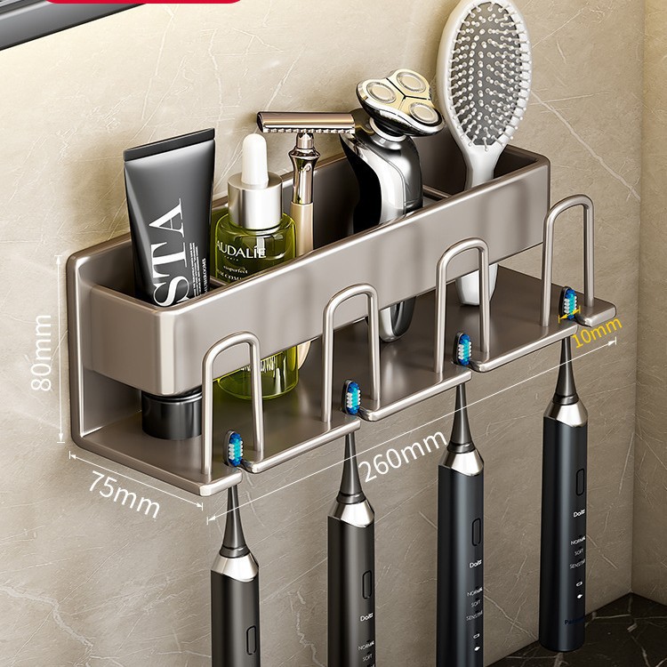 Pistola gris cepillo de dientes rack baño ponche-libre enjuague bucal Copa Diente montado en la pared estante de almacenamiento estante de cepillo de dientes eléctrico