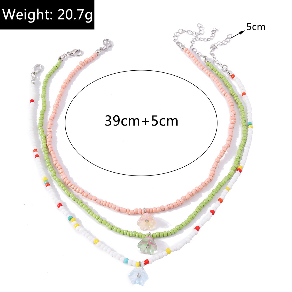10g Weight Necklace Classification Seed Bead Chain Material Beaded Chain Chain Type 1 Piece, 1 Set Quantity Casual, Holiday, Street Occasion Resin Material Flower Pattern All Seasons Season Women's Gender Beaded Design Elegant, Lady Style Elegant Lady Flower Resin Beaded Chain Beaded Necklaces Wholesale 8