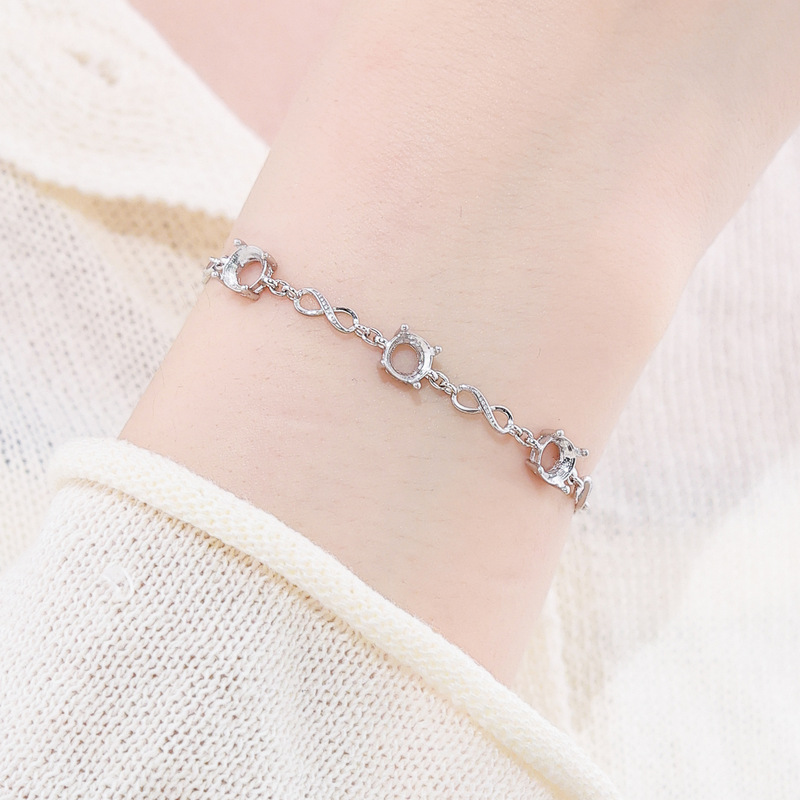 S925 Pure Silver Möbius Endless Ring with 3 Main Stones 5.2mm Empty Setting DIY Diamond Bracelet Jewelry