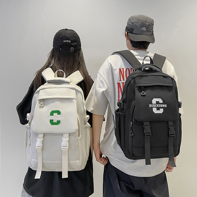 Mochila escolar para estudiantes universitarios masculinos, mochila de gran capacidad para estudiantes de secundaria y secundaria, mochila de pareja con solapa de marca de moda