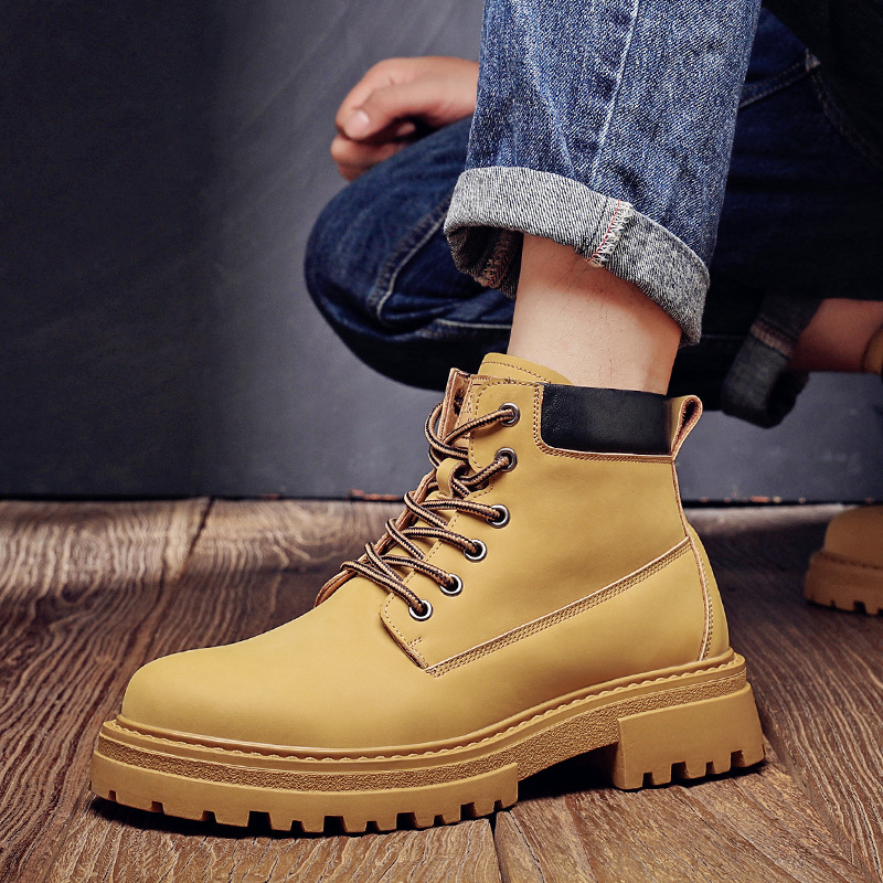 Martin Stiefel Herren Herbst und Winter Trend Casual Koreanische Version von Rhabarber Stiefel gestapelt verdickte warme Lederstiefel_voghion.com