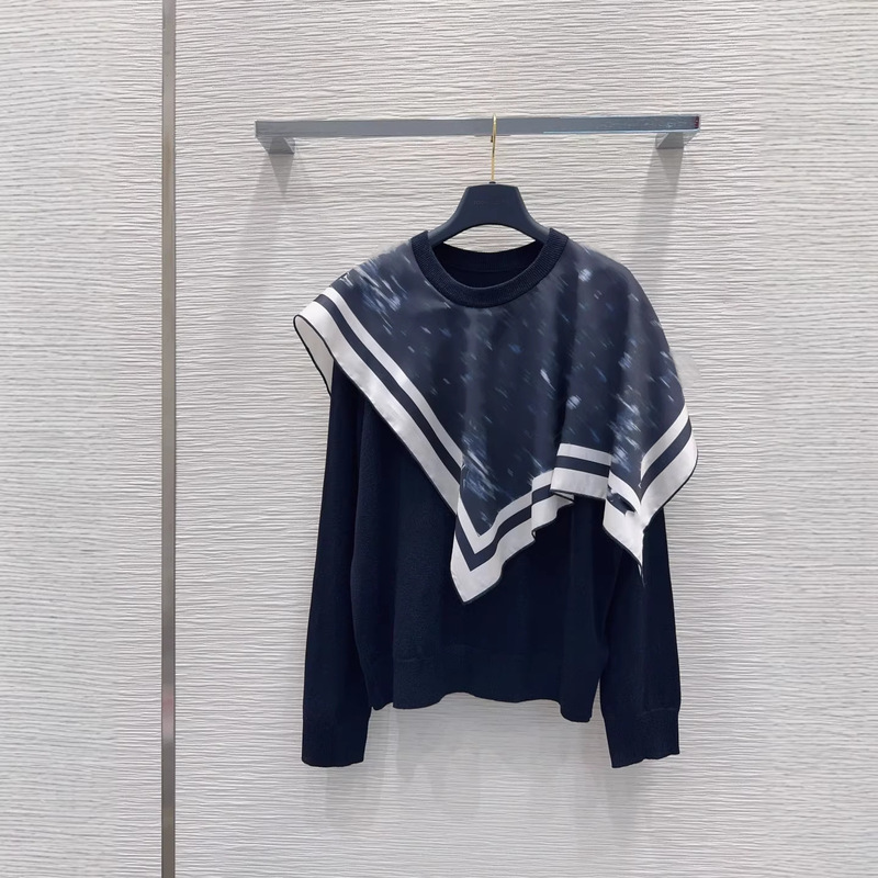 L Brand's New Top with Letter Logo Print, Casual Sweater, Knitted Round Neck Pullover with Sailor Collar