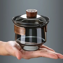 玻璃盖碗茶杯功夫茶具套装加厚透明泡茶壶手工大号敬茶碗