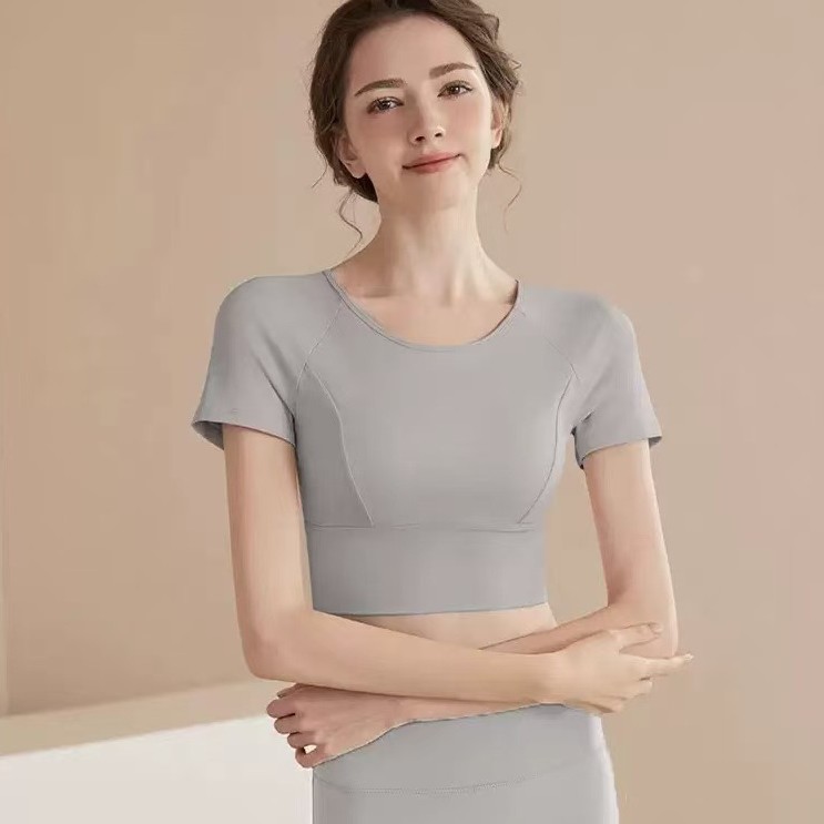 美国ALO透气瑜伽服女健身衣普拉提套装短袖上衣带胸垫瑜伽服|undefined