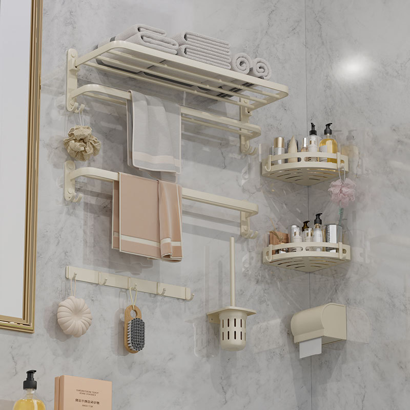 Cream-Colored No-Drill Towel Rack, Toilet Paper Holder, Bathroom Wall-Mounted Rack, Bathroom Set, No-Drill Installation Cream-Colored No-Drill Towel Rack, Toilet Paper Holder, Bathroom Wall-Mounted Rack, Bathroom Set, No-Drill Installation