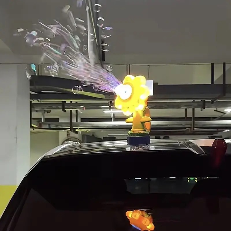 Máquina de burbujas de girasol de flores de siete colores, flor de swing luminosa portátil, ajuste de control remoto, juguete de pistola de burbujas de mano completamente automático