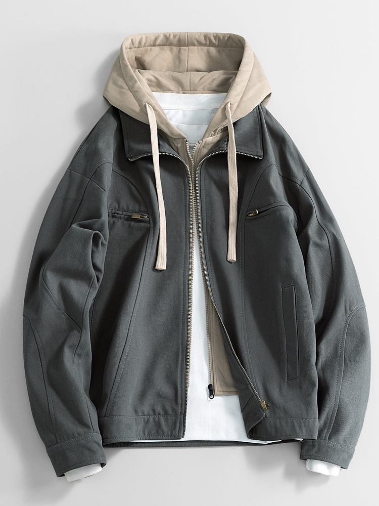 가을 2024 새로운 가짜 투피스 재킷 (씻은 고양이의 눈 직물) 미국 작업 복고풍 재킷 코트 폭