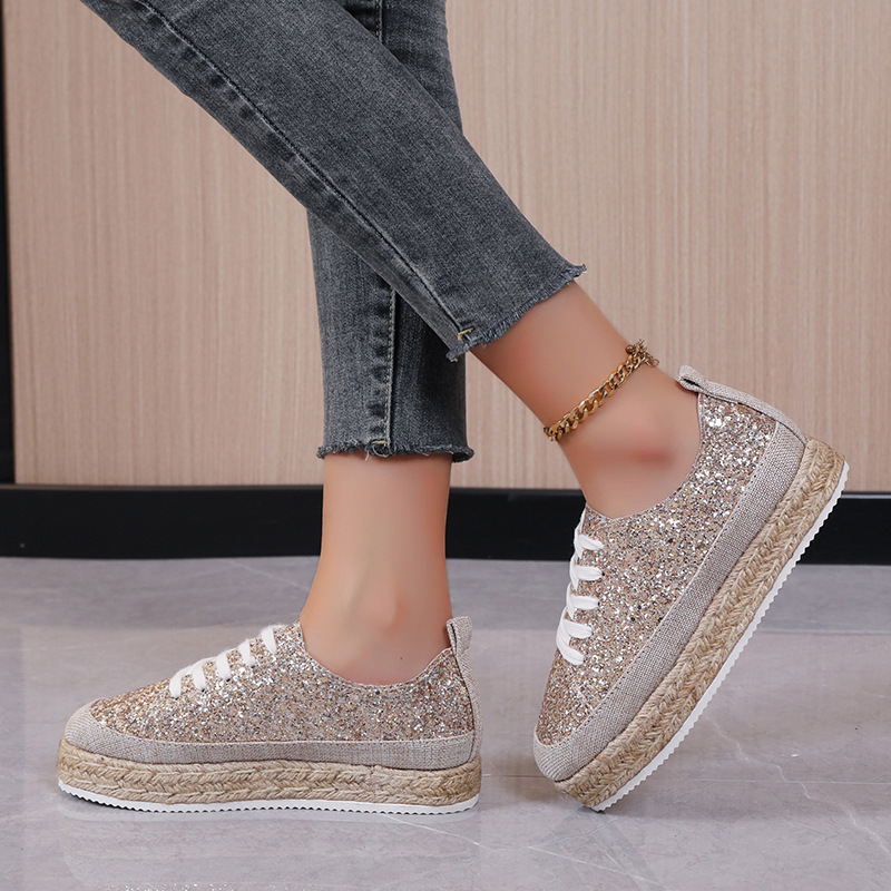 Large size 2024 summer new round toe shoes, women's rope woven simple flat sole single shoes_voghion.com