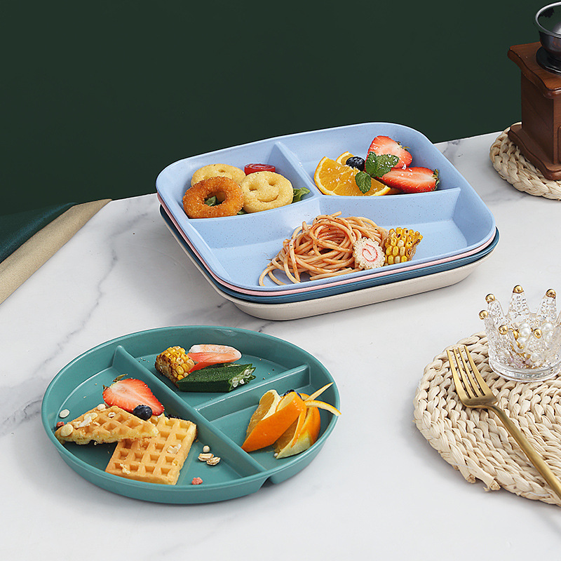 Ins Style Plastic Breakfast Plate 211 Fat-Reducing Meal Plate Korean-Style Divided Plate Household Quantitative Divided Plate Round Fruit Plate