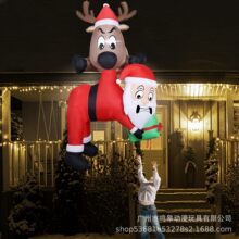 圣诞驯鹿驮圣诞老人趣味充气摆件户外装饰适用于花园草坪圣诞装饰