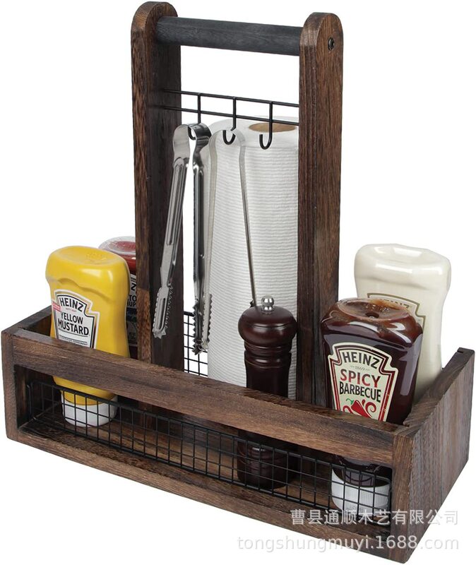 Customized Wooden Desktop Storage Rack Outdoor Dining Barbecue Condiment Spice Tableware Rack Storage Wooden Box