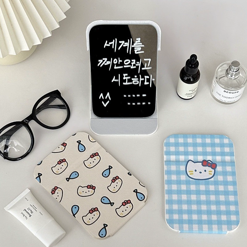 Cute folding high quality handheld table home mirror for students, cat