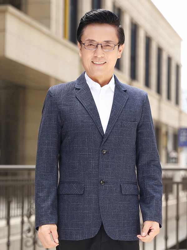 Plaid Suit Men's Middle-Aged and Elderly Dad's Spring and Autumn Jacket Casual Business Men's Suit Factory Wholesale Blue