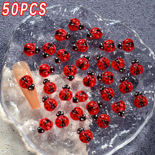Cross-Border 50 Simulated Seven-Star Ladybug Nail Art Jewelry Ornaments Stereo Beetle DIY Flats Bottom Diamond Nail Accessories