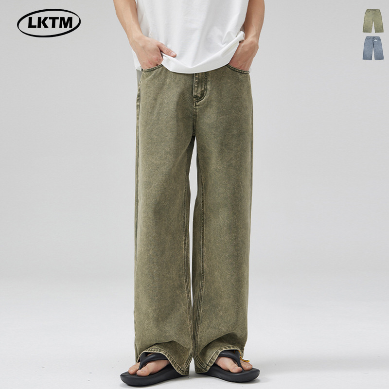 LKTM男装#新款做旧水洗炒雪花休闲直筒裤男女vintage潮牌宽松长裤