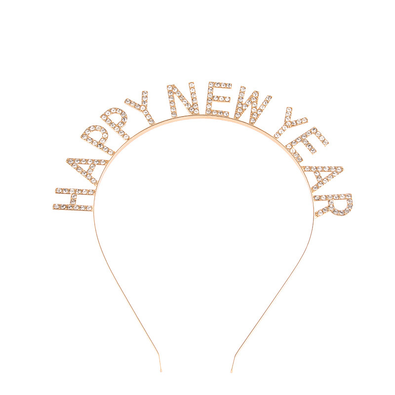 Feliz Año Nuevo decoración de cabeza de banda de cabello letras feliz año nuevo aleación de diamante de banda de cabello fiesta de cabeza