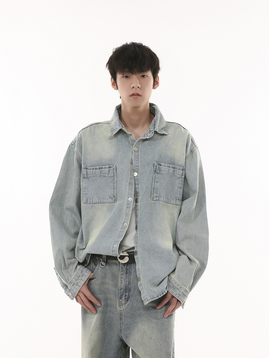 Mtlclothes ropa de Hombre | 2023 otoño nuevo estilo coreano personalizado apenado lavado casual Denim traje