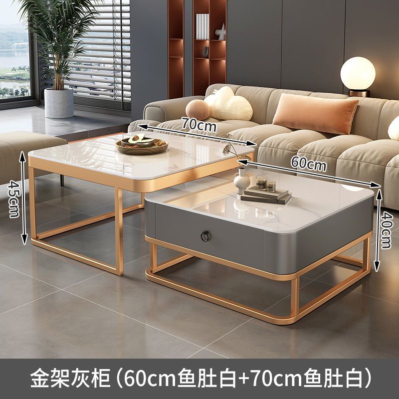 Mesa de centro de pizarra de roca, mesa de centro simple moderna de lujo ligero, sala de estar, hogar, apartamento pequeño, balcón, mesa auxiliar cuadrada italiana