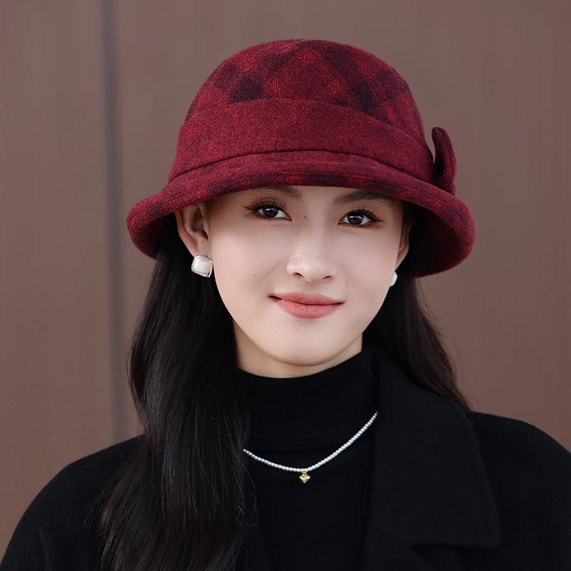 新款老太太加厚帽妈妈格子卷沿盆帽秋冬奶奶保暖盆帽优雅渔夫帽潮|undefined
