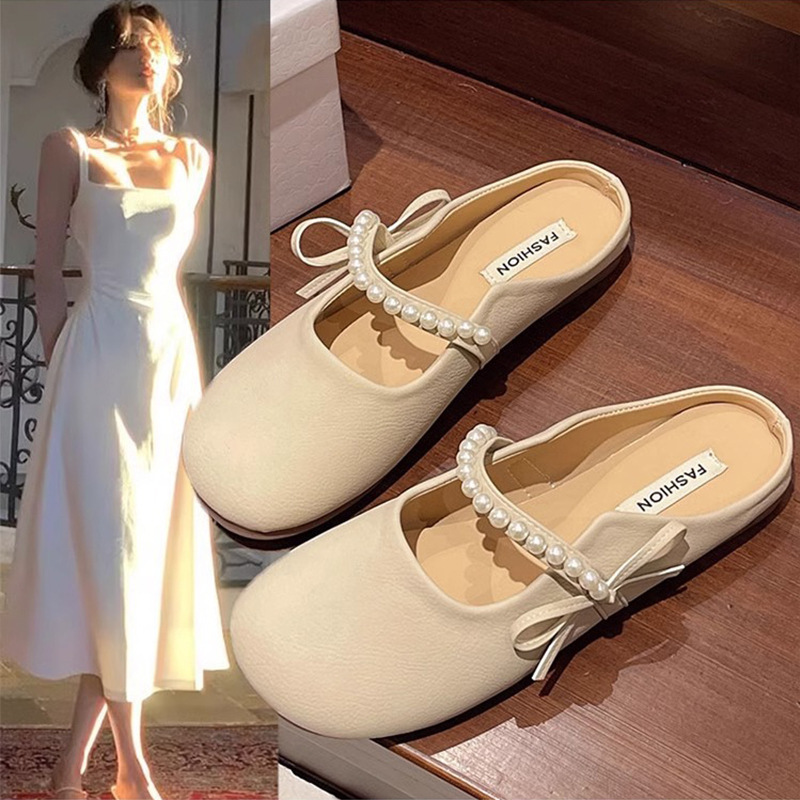 Gentle Flats Evening Shoes Soft Sole Toe Half Slippers Women's Outer Wear 2025 New Spring and Summer Sandals Mary Jane