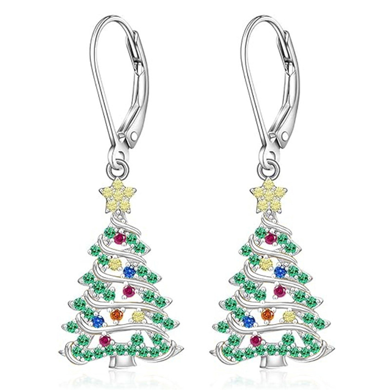 Boucles d'oreilles pour femmes Cao Shi Shining Christmas Tree Boucles d'oreilles assorties pour le festival de Noël Arbre étoile en zircon incrusté à la mode_voghion.com