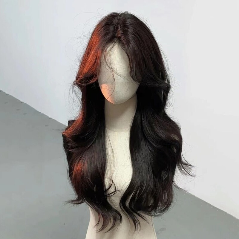 Lace Front Wig for Women, Full Head Cover, Middle Parting, Fluffy, Long Curly Hair, Straight Hair, Korean Style, New Model, Water Wave Pattern Lace Front Wig for Women, Full Head Cover, Middle Parting, Fluffy, Long Curly Hair, Straight Hair, Korean Style, New Model, Water Wave Pattern