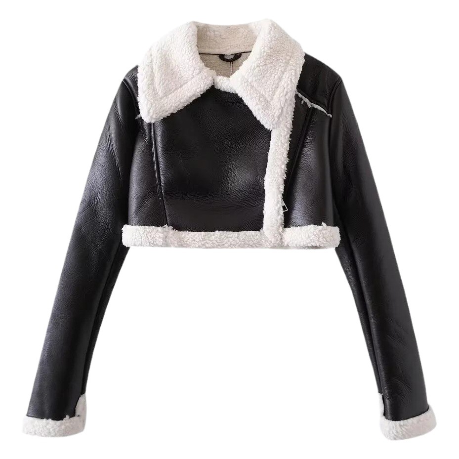 Aliexpress European and American Foreign Trade New Winter Fur All-In-One Short Street Hottie Motorcycle Jacket