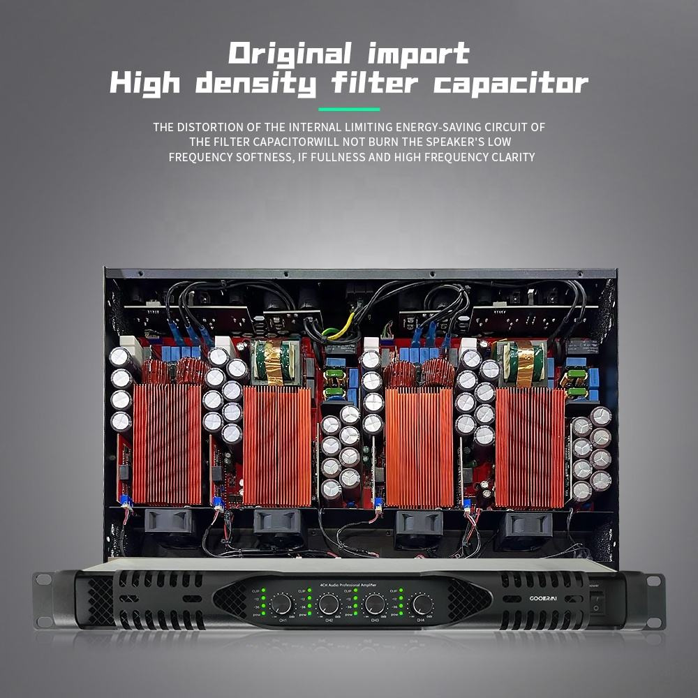Amplificador de potencia digital de cuatro canales de alta potencia de cuatro canales de alta potencia de clase D de 4 canales de 1300W puro trasero