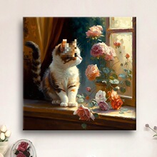 窗边猫diy画画填色数字油画手工手绘填充油彩画高级感装饰画