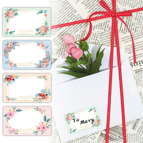 500 sheets/rolls floral rectangular stickers with handwritten labels, exquisite gift packaging decoration, self-adhesive labels