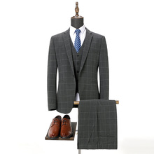2025格子西服套装男士韩版修身西装职业正装伴郎服装新郎结婚礼服