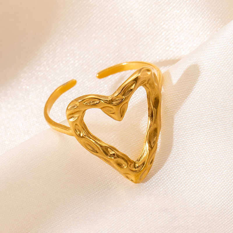 10g Weight Electroplated Gold Plating Process Golden Plated Plating Material Stone-Free Inlay Material Open Rings, Rings Classification 1 Piece Quantity Holiday, Daily Occasion 201 Stainless Steel Material Leaf, Heart Shape Pattern Women's Gender Lady Style Plating Craft Wholesale Jewelry Lady Leaf Heart Shape Floral Titanium Steel Plating Open Rings 22