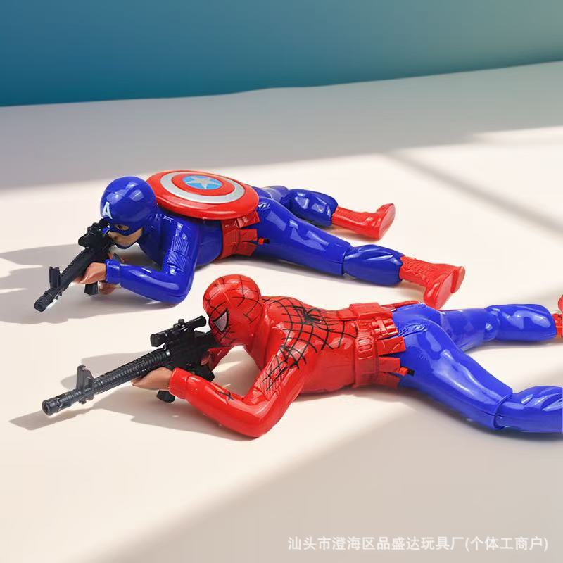 抖音电动蜘蛛爬兵玩具 军人游击队大兵 灯光打枪声 发光地摊玩具|undefined