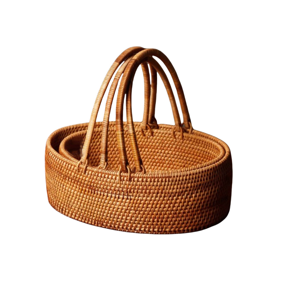 Cestas de picnic al aire libre vietnamitas de caña de mano tejidas a mano cestas de frutas y verduras de almacenamiento de té cestas de almacenamiento de artículos diversos