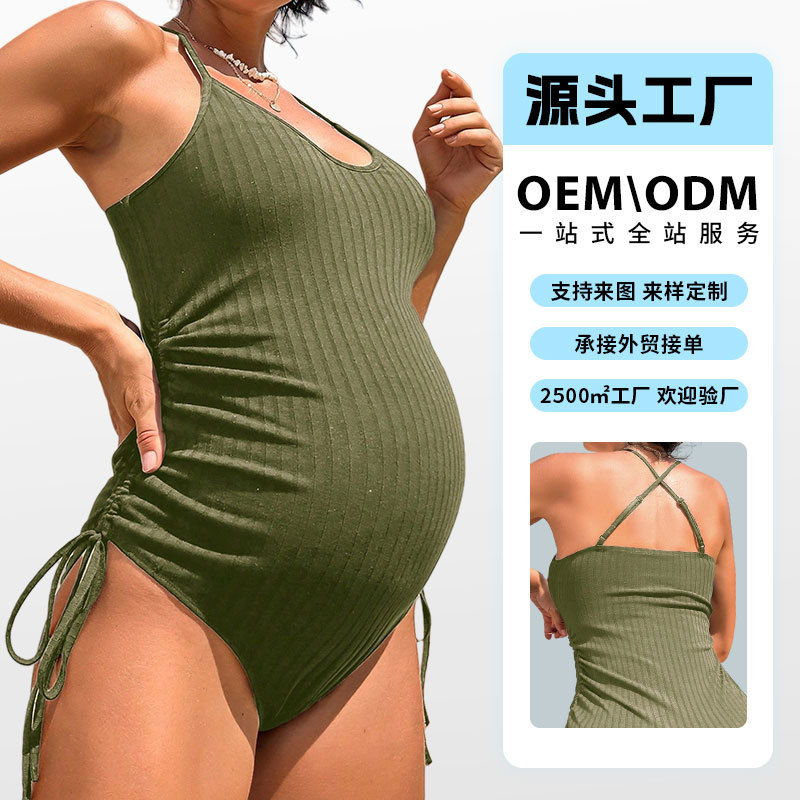 欧美孕妇连体泳衣女专业显瘦托腹游泳衣泡温泉女士连体泳衣新款