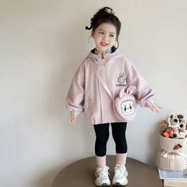 女童双面穿卡通加厚外套秋冬2026新款儿童连帽冲锋衣宝宝可爱上衣