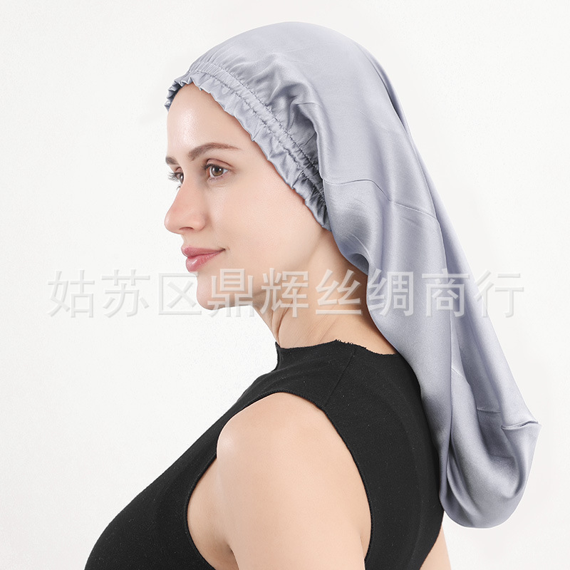 新商品のシルクの寝帽の桑のシルクの長髪の帽子の木の耳元の長い筒の帽子の女性の家庭のヘアケアの帽子のアマゾン