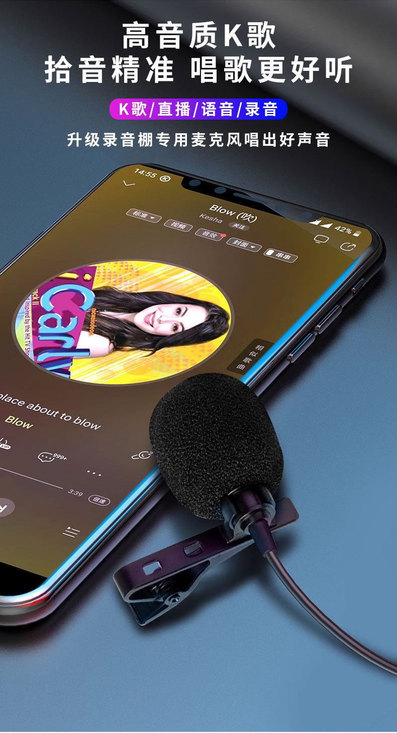Metallklammer-Mikrofon USB-Typ-C digitales Headset 2 Meter Kabel 3,5mm Kopfhörer Mobiltelefon Live-Streaming Ohrstöpsel Großhandel