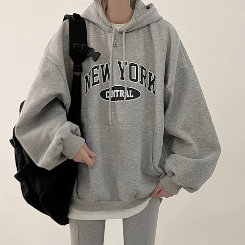 Korean style niche casual couple sweatshirt for women ins lazy style design printed letters thickened thin velvet sweatshirt for women