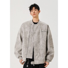 秋冬季美式痞帅机能风飞行机车皮衣立领夹克男生春秋款棒球服外套