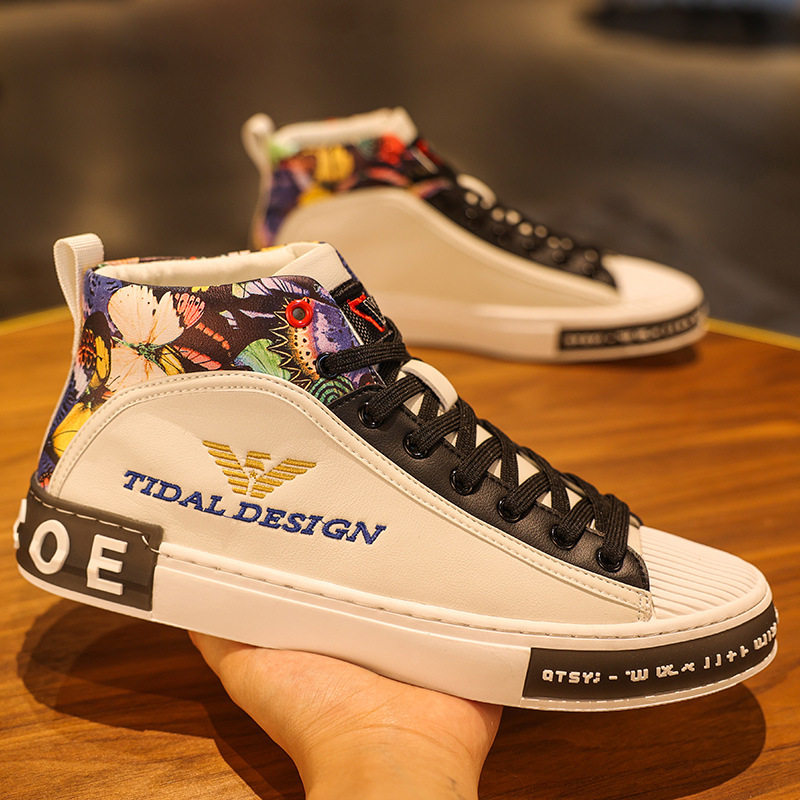 Men's Shoes 2025 Autum New High-Top Sneakers Leather Breathable Casual Sports Shoes Korean Style Versatile Fashionable Shoes