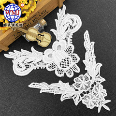 New Style High-End White Lace Embroidery Fabric Patchwork for Children's Clothing, Cotton Thread Water-Soluble Hollow Pocket Flower
