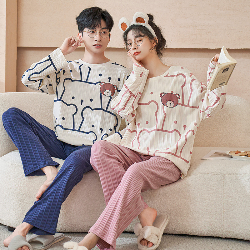 Pijamas de pareja 2022 Primavera y otoño Nuevo estilo coreano pijamas de algodón lindo para hombres y mujeres pantalones de manga larga traje de uso doméstico
