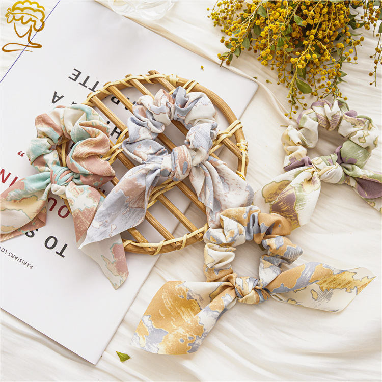 2022 Vintage Tie-dyed Color Rabbit Ears Hair Ring Women's Knotted Fabric Top Cuft Hair Accessories display picture 2